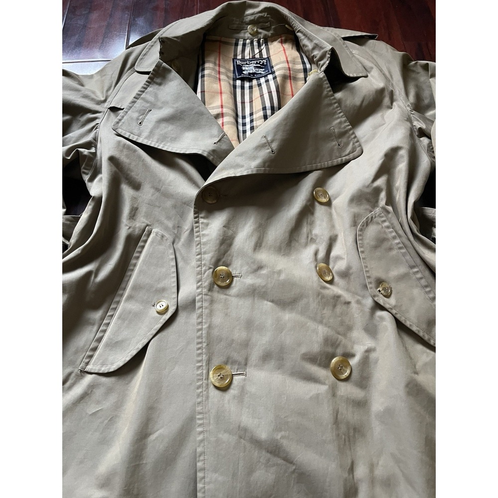 Vintage Burberrys Double Breasted Belted Trench Coat Beige Nova Check Mens 54 XL - Picture 3 of 16